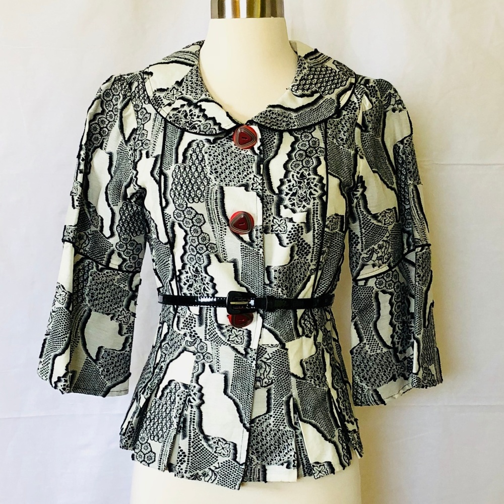 Canvasbacks Button Belted Embroidered Jacket